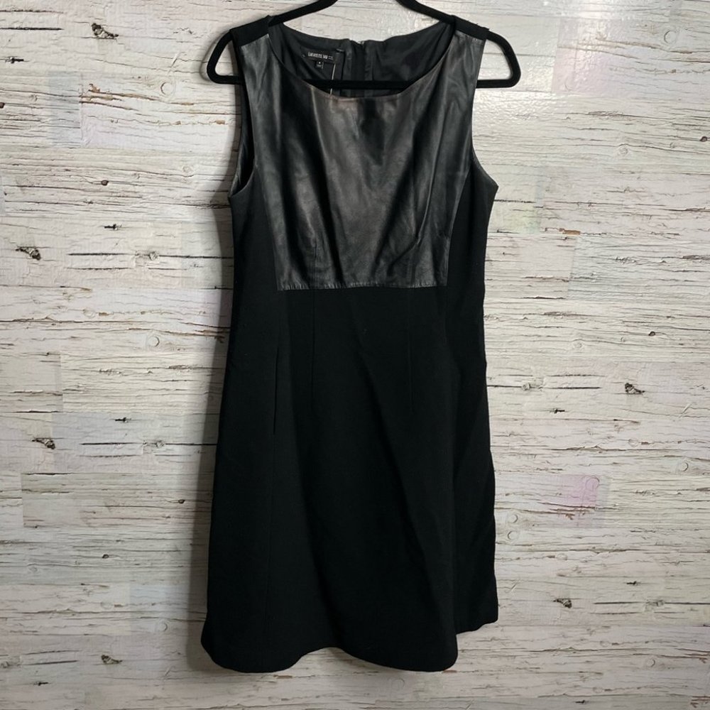 Lafayette 148 black dress midi size 8 virgin wool leather
